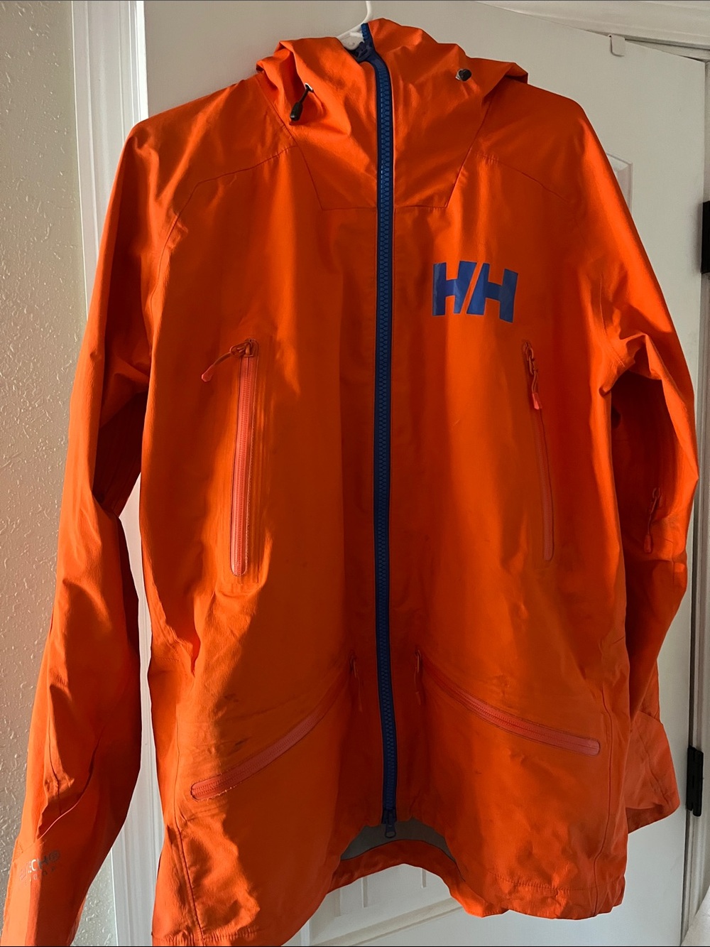 Helly Hansen Bright Orange MENS Waterproof Shell Jacket with Blue HH Logo